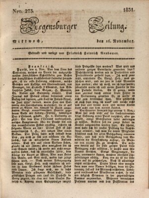 Regensburger Zeitung Mittwoch 16. November 1831