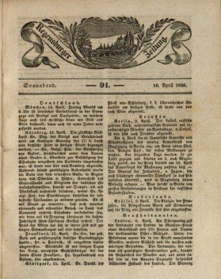 Regensburger Zeitung Samstag 16. April 1836