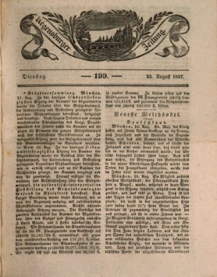 Regensburger Zeitung Dienstag 22. August 1837
