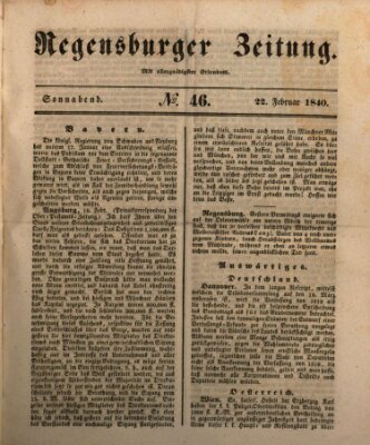 Regensburger Zeitung Samstag 22. Februar 1840