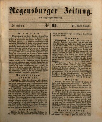Regensburger Zeitung Dienstag 21. April 1840