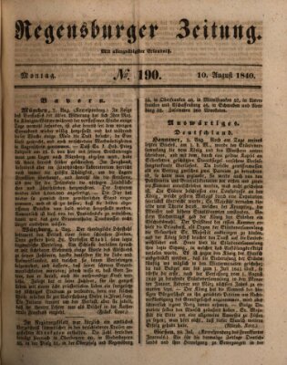 Regensburger Zeitung Montag 10. August 1840