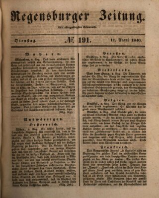 Regensburger Zeitung Dienstag 11. August 1840