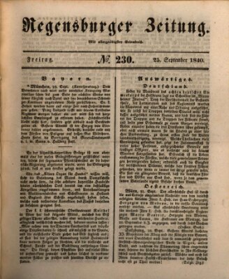 Regensburger Zeitung Freitag 25. September 1840