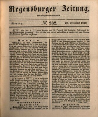 Regensburger Zeitung Montag 28. September 1840