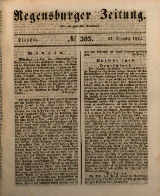 Regensburger Zeitung Dienstag 22. Dezember 1840