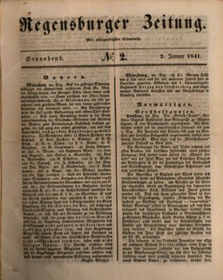 Regensburger Zeitung Samstag 2. Januar 1841