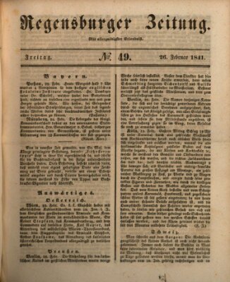 Regensburger Zeitung Freitag 26. Februar 1841