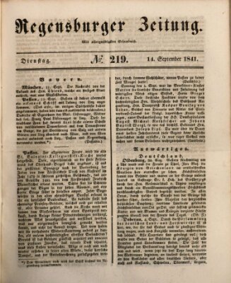 Regensburger Zeitung Dienstag 14. September 1841