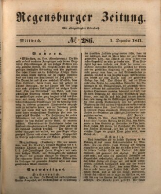 Regensburger Zeitung Mittwoch 1. Dezember 1841