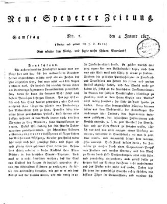Neue Speyerer Zeitung Samstag 4. Januar 1817