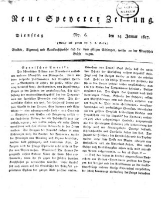 Neue Speyerer Zeitung Dienstag 14. Januar 1817