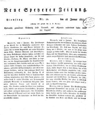 Neue Speyerer Zeitung Dienstag 28. Januar 1817