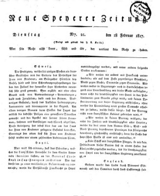Neue Speyerer Zeitung Dienstag 18. Februar 1817