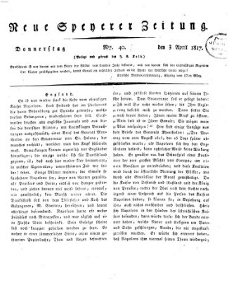 Neue Speyerer Zeitung Donnerstag 3. April 1817