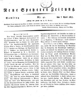 Neue Speyerer Zeitung Samstag 5. April 1817