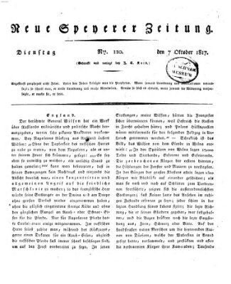 Neue Speyerer Zeitung Dienstag 7. Oktober 1817