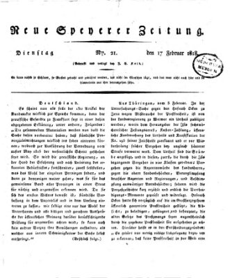 Neue Speyerer Zeitung Dienstag 17. Februar 1818