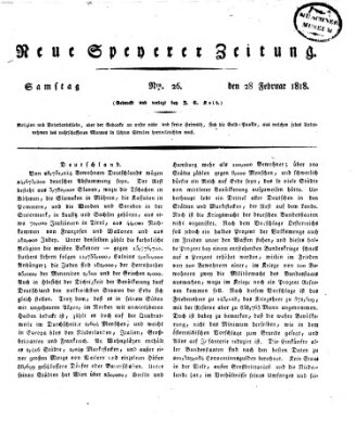 Neue Speyerer Zeitung Samstag 28. Februar 1818