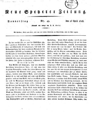 Neue Speyerer Zeitung Donnerstag 23. April 1818