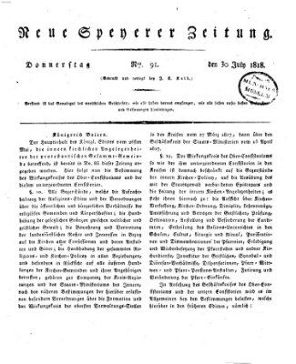 Neue Speyerer Zeitung Donnerstag 30. Juli 1818