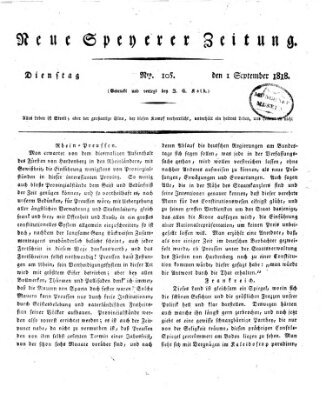 Neue Speyerer Zeitung Dienstag 1. September 1818