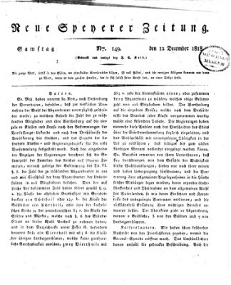 Neue Speyerer Zeitung Samstag 12. Dezember 1818