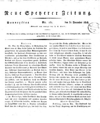 Neue Speyerer Zeitung Donnerstag 31. Dezember 1818