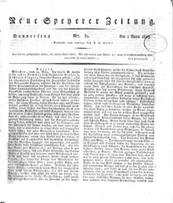 Neue Speyerer Zeitung Donnerstag 1. April 1819