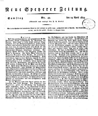 Neue Speyerer Zeitung Samstag 24. April 1819