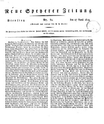 Neue Speyerer Zeitung Dienstag 27. April 1819