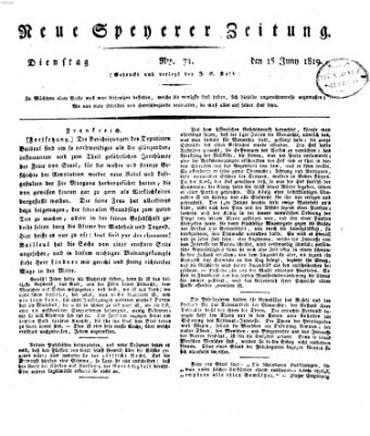 Neue Speyerer Zeitung Dienstag 15. Juni 1819