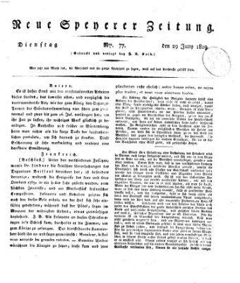 Neue Speyerer Zeitung Dienstag 29. Juni 1819