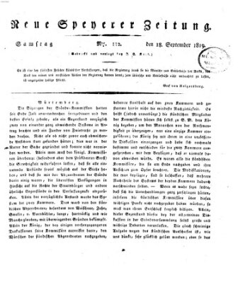 Neue Speyerer Zeitung Samstag 18. September 1819