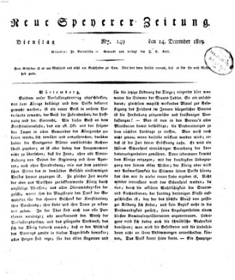 Neue Speyerer Zeitung Dienstag 14. Dezember 1819