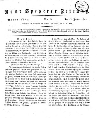 Neue Speyerer Zeitung Donnerstag 13. Januar 1820