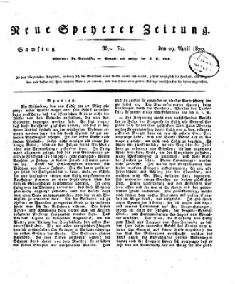 Neue Speyerer Zeitung Samstag 29. April 1820
