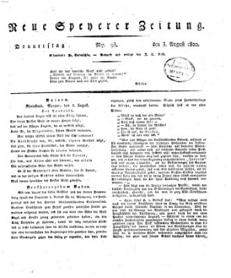 Neue Speyerer Zeitung Donnerstag 3. August 1820