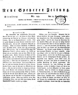 Neue Speyerer Zeitung Dienstag 12. Dezember 1820