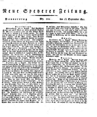 Neue Speyerer Zeitung Donnerstag 13. September 1821