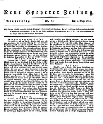 Neue Speyerer Zeitung Donnerstag 2. Mai 1822