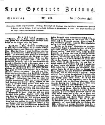 Neue Speyerer Zeitung Samstag 1. Oktober 1825