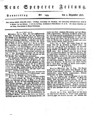 Neue Speyerer Zeitung Donnerstag 1. Dezember 1825