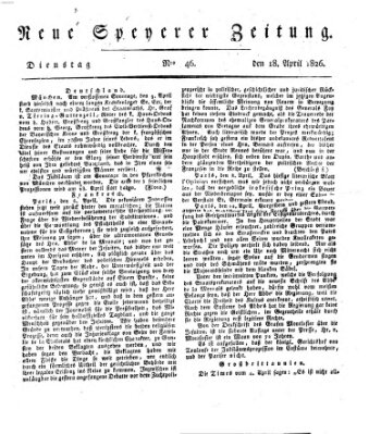 Neue Speyerer Zeitung Dienstag 18. April 1826