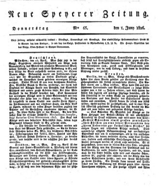 Neue Speyerer Zeitung Donnerstag 1. Juni 1826