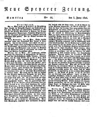 Neue Speyerer Zeitung Samstag 3. Juni 1826