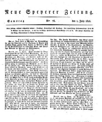 Neue Speyerer Zeitung Samstag 1. Juli 1826