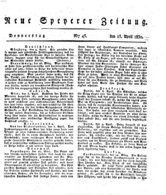 Neue Speyerer Zeitung Donnerstag 15. April 1830