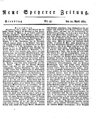 Neue Speyerer Zeitung Dienstag 20. April 1830