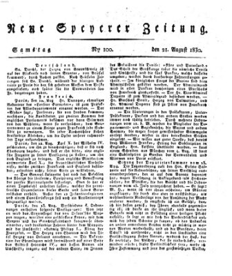 Neue Speyerer Zeitung Samstag 21. August 1830